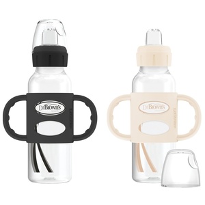 image:imageDr Browns Milestones Narrow Sippy Spout Bottle with 100 Silicone EasyGrip Handles and Soft Sippy Spout 8oz250mL Gray 1Pack 6m2 Pack  Black  Ecru