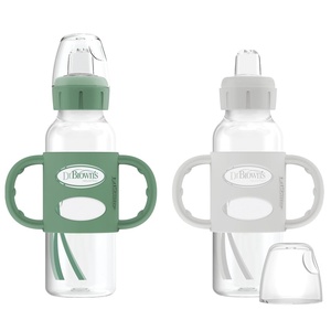 image:imageDr Browns Milestones Narrow Sippy Spout Bottle with 100 Silicone EasyGrip Handles and Soft Sippy Spout 8oz250mL Gray 1Pack 6m2 Pack  Green  Gray