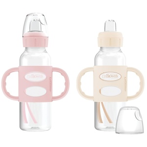 image:imageDr Browns Milestones Narrow Sippy Spout Bottle with 100 Silicone EasyGrip Handles and Soft Sippy Spout 8oz250mL Gray 1Pack 6m2 Pack  Light Pink  Ecru