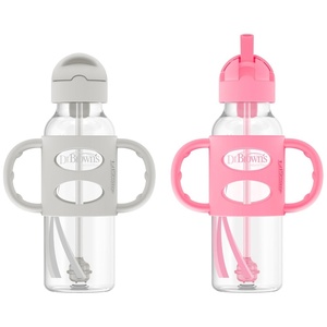 image:imageDr Browns Milestones Narrow Sippy Straw Bottle SpillProof with 100 Silicone Handles and Weighted Straw 8 oz250 mL Gray 6mGray  Pink