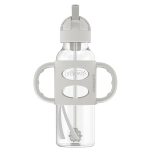image:imageDr Browns Milestones Narrow Sippy Straw Bottle SpillProof with 100 Silicone Handles and Weighted Straw 8 oz250 mL Gray 6mGray