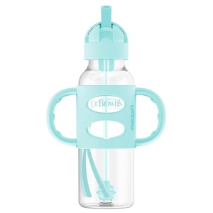 image:imageDr Browns Milestones Narrow Sippy Straw Bottle SpillProof with 100 Silicone Handles and Weighted Straw 8 oz250 mL Gray 6mGreen
