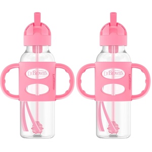 image:imageDr Browns Milestones Narrow Sippy Straw Bottle SpillProof with 100 Silicone Handles and Weighted Straw 8 oz250 mL Gray 6mPink  Pink