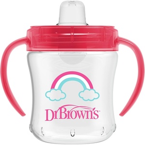 image:imageDr Browns Milestones Soft Spout Sippy Cup with Handles BPAFree Pink Bunny HeroPink Rainbow