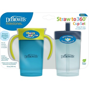 image:imageDr Browns Milestones Straw to 360 Convertible Toddler Training Cup Set with Interchangeable Silicone Straw and 360 Degree Cup Lids Blue Ocean 10 oz300 mL BPAFree 9m 2PackBlue Green Set