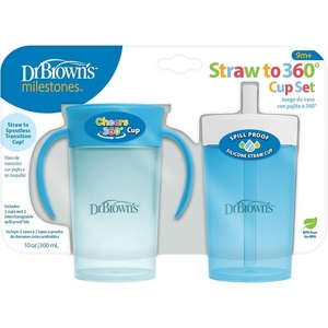 image:imageDr Browns Milestones Straw to 360 Convertible Toddler Training Cup Set with Interchangeable Silicone Straw and 360 Degree Cup Lids Blue Ocean 10 oz300 mL BPAFree 9m 2PackBlue Ocean Set