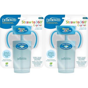 image:imageDr Browns Milestones Straw to 360 Convertible Toddler Training Cup Set with Interchangeable Silicone Straw and 360 Degree Cup Lids Blue Ocean 10 oz300 mL BPAFree 9m 2Pack 