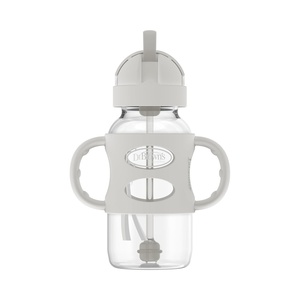 image:imageDr Browns Milestones WideNeck Sippy Straw Bottle with 100 Silicone Handles and Weighted Straw 9 oz270 mL Blue 6m1Pack  Gray