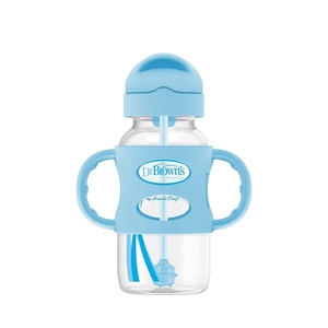image:imageDr Browns Milestones WideNeck Sippy Straw Bottle with 100 Silicone Handles and Weighted Straw 9 oz270 mL Blue 6mBlue