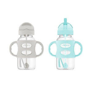 image:imageDr Browns Milestones WideNeck Sippy Straw Bottle with 100 Silicone Handles and Weighted Straw 9 oz270 mL Blue 6mGray  Green