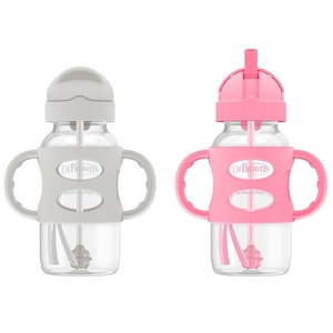 image:imageDr Browns Milestones WideNeck Sippy Straw Bottle with 100 Silicone Handles and Weighted Straw 9 oz270 mL Blue 6mGray  Pink