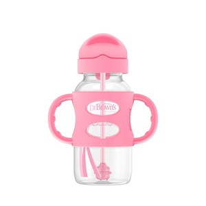 image:imageDr Browns Milestones WideNeck Sippy Straw Bottle with 100 Silicone Handles and Weighted Straw 9 oz270 mL Blue 6mPink