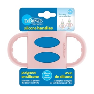 image:imageDr Browns Narrow Baby Bottle Handles 100 Silicone Easy Grip Removable Handles for Bottle to Sippy Cup Transition BlackEcruPink 3Pack 4mPink