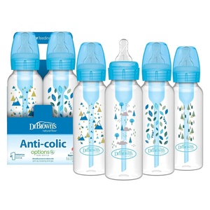 image:imageDr Browns Natural Flow AntiColic Options Narrow Baby Bottle Blue Nature 8 oz250 mL with Level 1 Slow Flow Nipples 0m 4 PackBlue Nature  8 oz  4 Pack