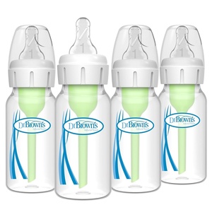 image:imageDr Browns Natural Flow AntiColic Options Narrow Baby Bottle Blue Nature 8 oz250 mL with Level 1 Slow Flow Nipples 0m 4 PackClear  4 oz  4 Pack