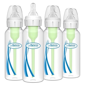image:imageDr Browns Natural Flow AntiColic Options Narrow Baby Bottle Blue Nature 8 oz250 mL with Level 1 Slow Flow Nipples 0m 4 PackClear  8 oz  4 Pack