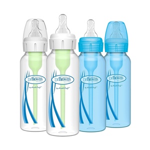 image:imageDr Browns Natural Flow AntiColic OptionsNarrow 8oz250mL Baby Bottle  Lovey Gift Set with Level 1 Slow Flow Nipples PinkBlue  Clear