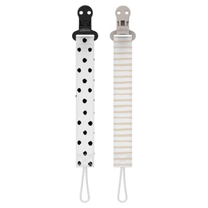 image:imageDr Browns Pacifier Clips Universal Fit Fabric Strap for Pacifiers Flowers and Stripes BPAFree 018 Months 2PackBlack and Ecru