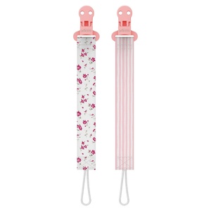 image:imageDr Browns Pacifier Clips Universal Fit Fabric Strap for Pacifiers Flowers and Stripes BPAFree 018 Months 2PackPink and White