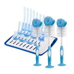 image:imageDr Browns Reusable Sponge Baby Bottle Cleaning Brush Set with Suction Cup Stand Scrubber and Nipple Cleaner Blue 3PackBlue Bottle Brush  Drying Rack