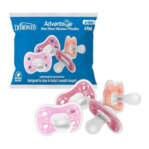 image:imageDr Browns Advantage OnePiece Silicone Baby Pacifier Fully Symmetrical Soother LightPinkCoralPink 618M BPAFree 4Pack