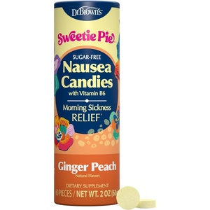 image:imageDr Browns Sweetie Pie Nausea Candies SugarFree Pregnancy Morning Sickness Relief with B6 Dietary Supplement 60 pcs 2 oz Ginger PeachGinger Peach